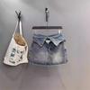 2024 Summer High-Waist Denim A-Line Short Skirt with Turn-Down Collar Waistband for a Sweet, Trendy Look