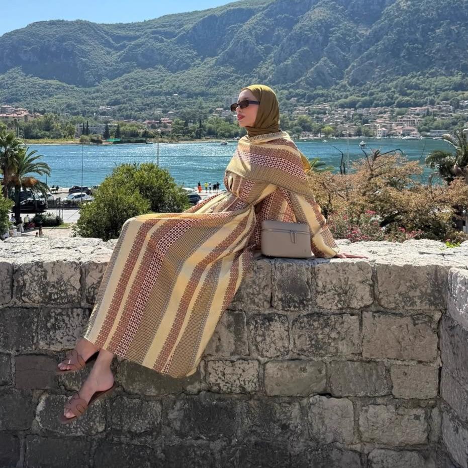 Ближний Восток Арабские Женщины Осень Новая Мода Принт Узкий Рукав Повседневное Платье Длинное Платье