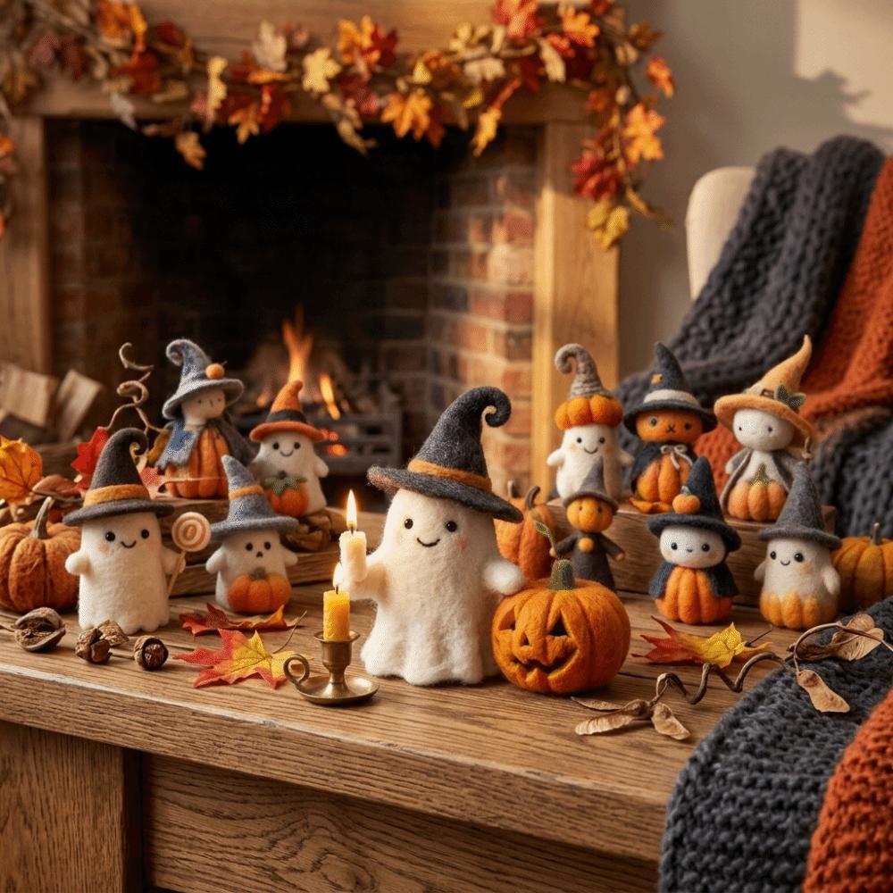 Toy Wool Felt Ghost Statue Witch Halloween Decoration Desk Ornaments Pumpkin Figurine Pendant
