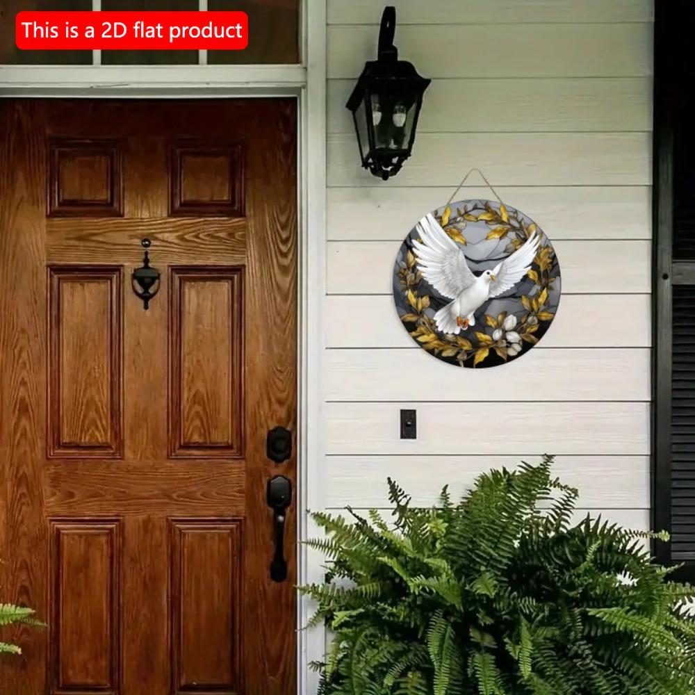 1pc 2d Flat Round Wooden Flat Sign - 20cm, Dove of Peace Theme, Suitable for Home, Office, Garage, Coffee Shop, Bar, Holiday Party Decoration, Gift