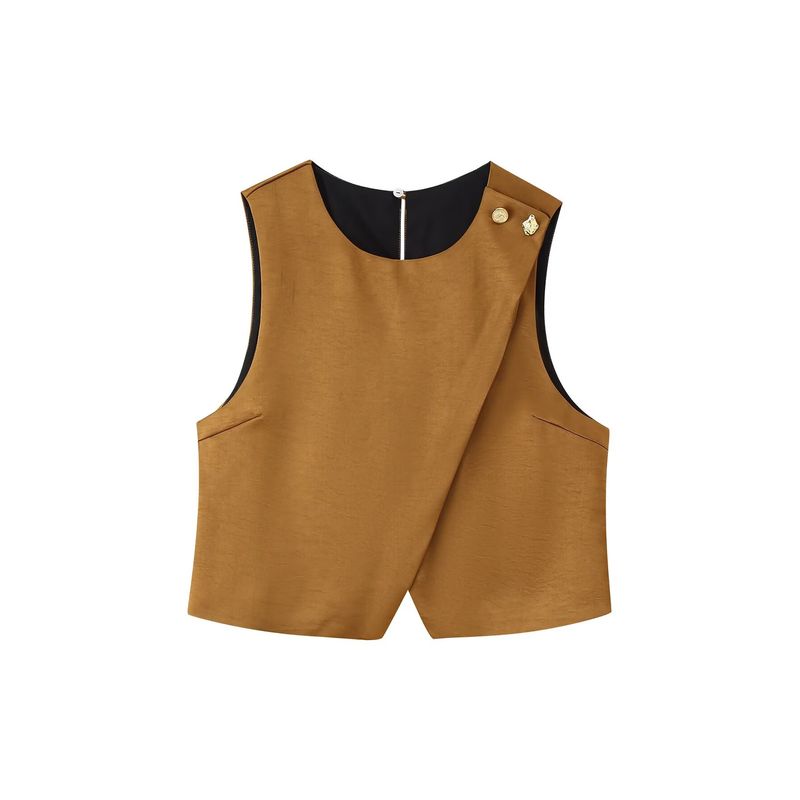 Kaslead New Women clothes Western Style Double Placket Satin Texture Top Trousers 8459556 7965556