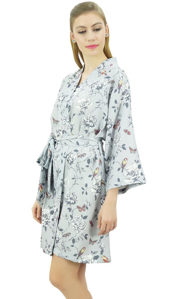 Bimba Women's Gray Floral Printed Georgette Bridesmaid Getting Ready