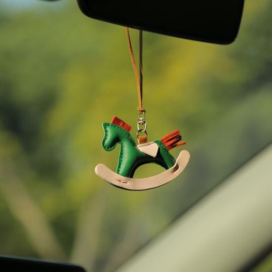 Yousheng Cute Pony Pendant Car Rearview Mirror Charm Elegant Faux Leather Hanging Ornament for Car Interior Decor Horse Lover Gift