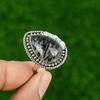 925 Sterling Silver Pear Natural Black Rutile Bezel Unique Statement Sister Ring
