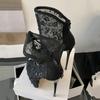 Модные Женские Ботильоны на Ультра Высокой Шпильке 17 см Сексуальные Кружевные С пайетками Сетчатые Платформенные Тапочки Модные Весенние Осенние Ботинки для Pole Dance Обувь