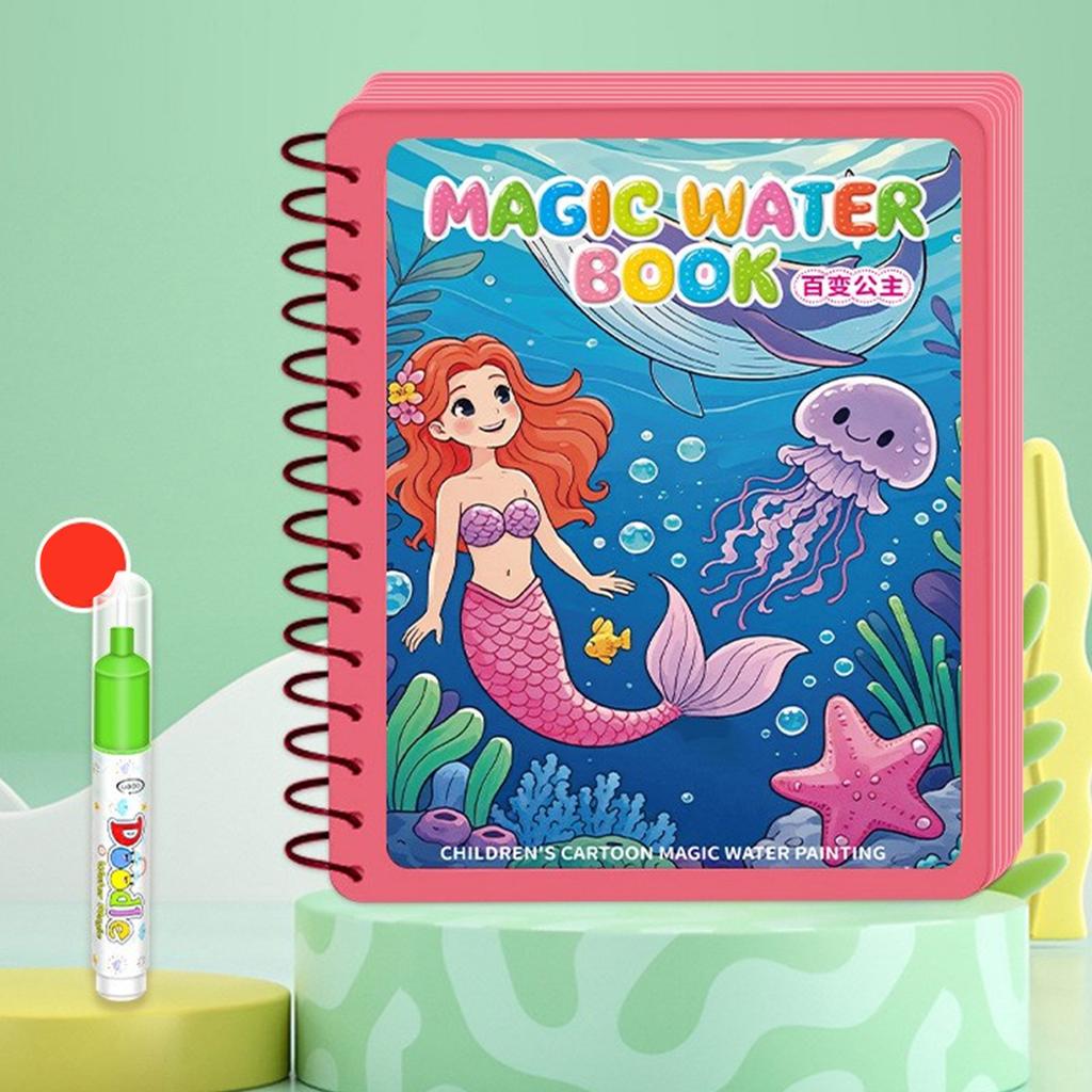 Children Early Educational Water Drawing Book and Water Pen Set Reusable Cartoon Coloring Magic Book for Kids Travel Use