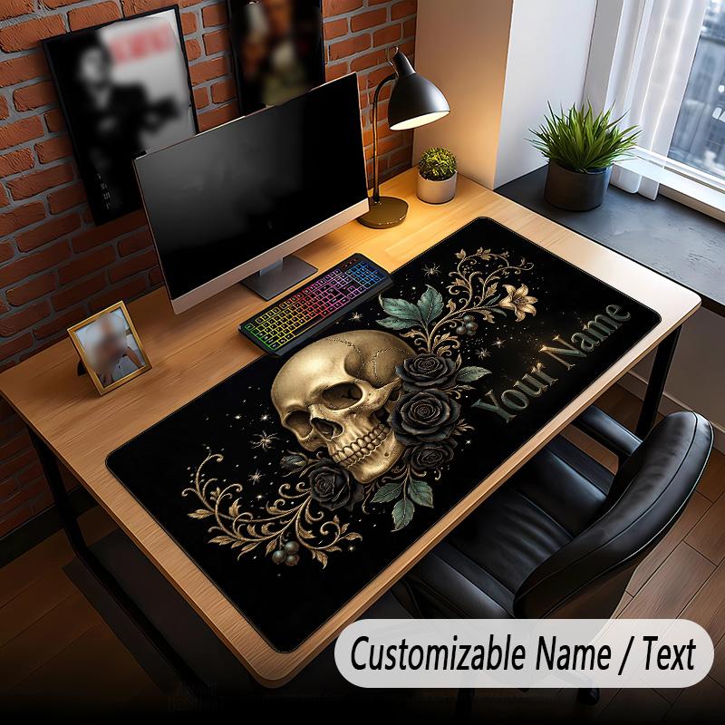 Skull Gothic Theme Custom Mouse Pad Personalized With Name Text Customized Desk Mat For Office Home Decor