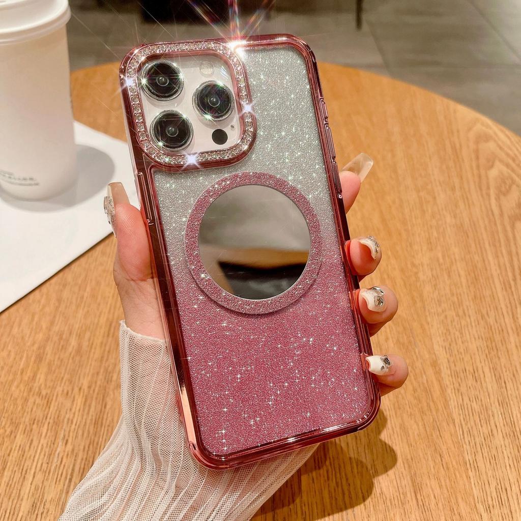 Роскошный Водяной Бриллиант Подходит для Чехлов для Телефона IPhone15, Apple 14Promax Зеркальный Магнитное Притяжение 13 Градиентный Блестящий Жесткий Чехол