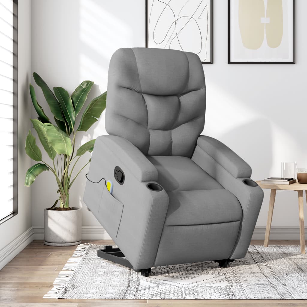 Massage Recliner with Rising Assistance Light Grey Fabric