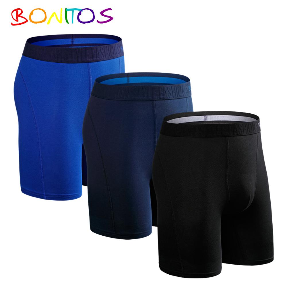 BONITOS 3шт длинные однотонные мужские трусы хлопковые боксеры удобное нижнее белье для мужчин