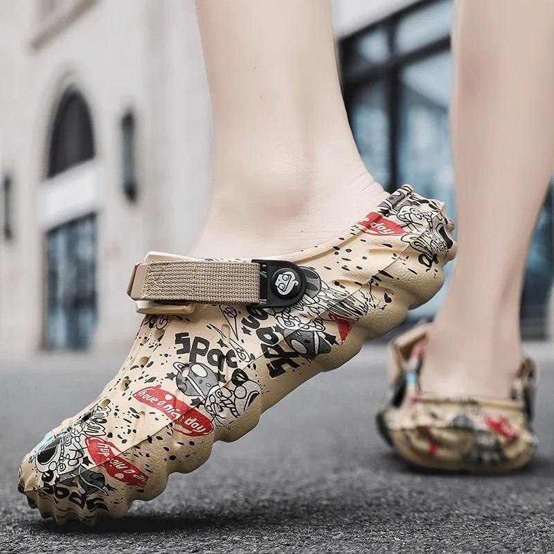 Новые мужские летние повседневные персонализированные тапочки камуфляжного цвета на толстой подошве, универсальные легкие пляжные туфли из ЭВА