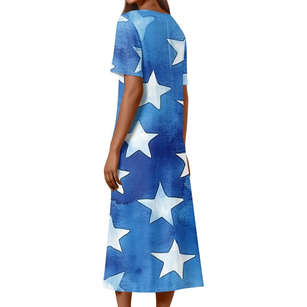 Женское летнее повседневное модное платье с коротким рукавом и карманом на День независимости с коротким рукавом
