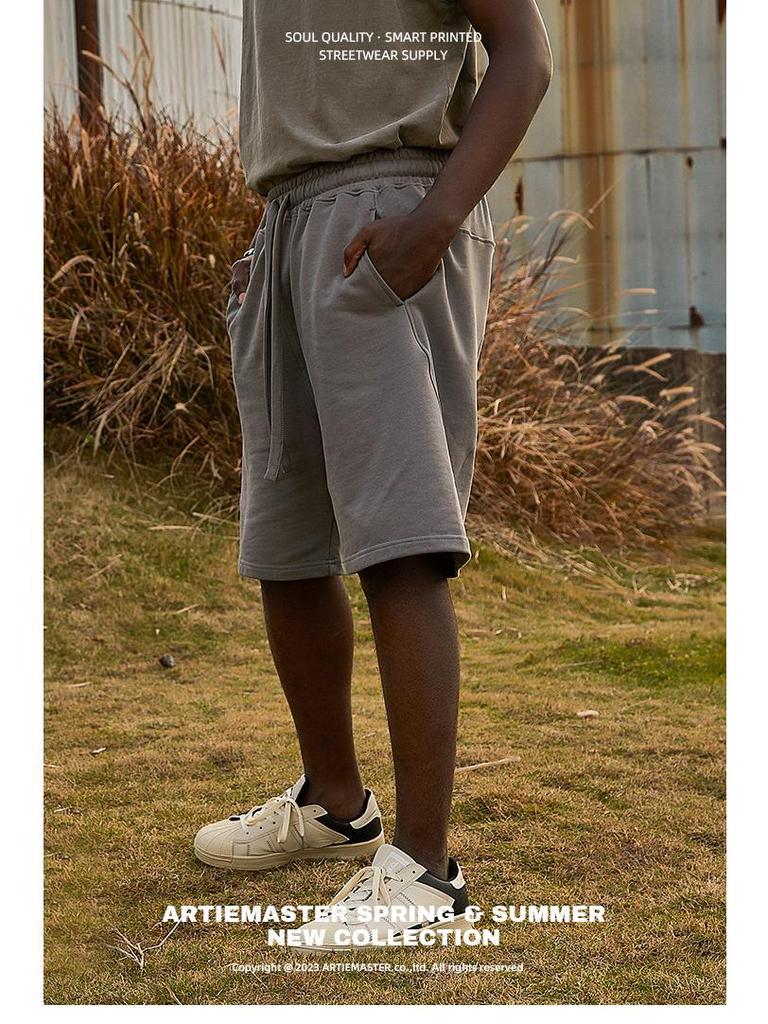 ARTIE Men's 380G Double Strand Cotton Terry Casual Sports Shorts - Trendy Loose Fit with Drawstring