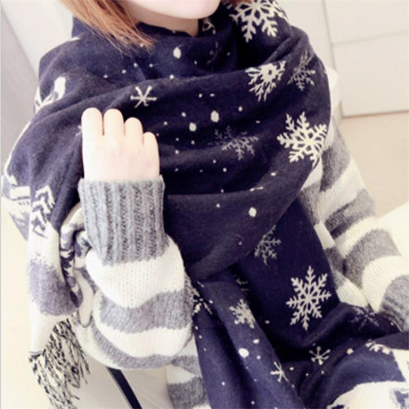 Fashion Snowflake Deer Scarf, Enlarged Size Fringed Imitation Cashmere Scarf, Dual-purpose Women's Scarf