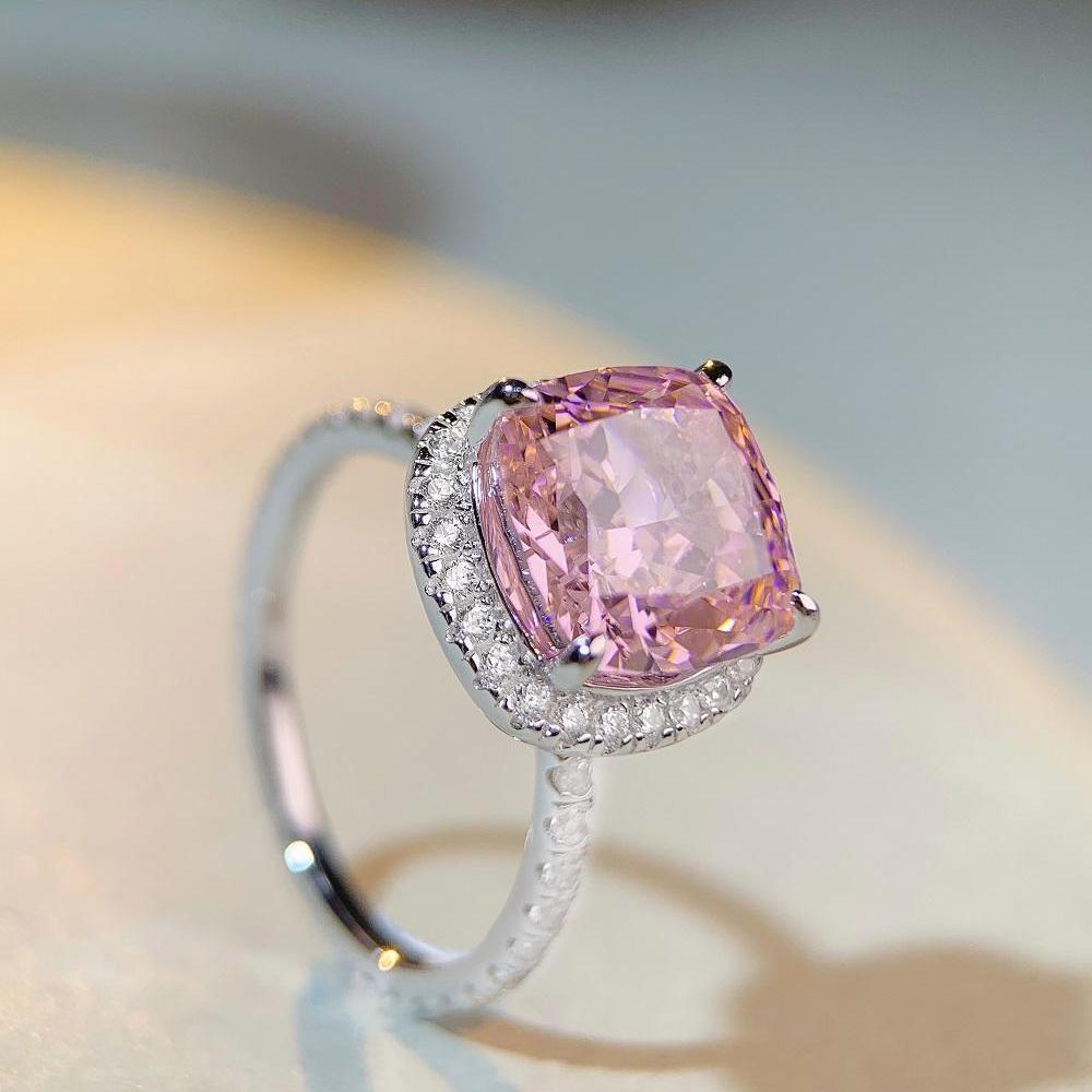 Pink Diamond Zircon Ring: S925 Sterling Silver, 5 Carat, Full Pave, European American Style