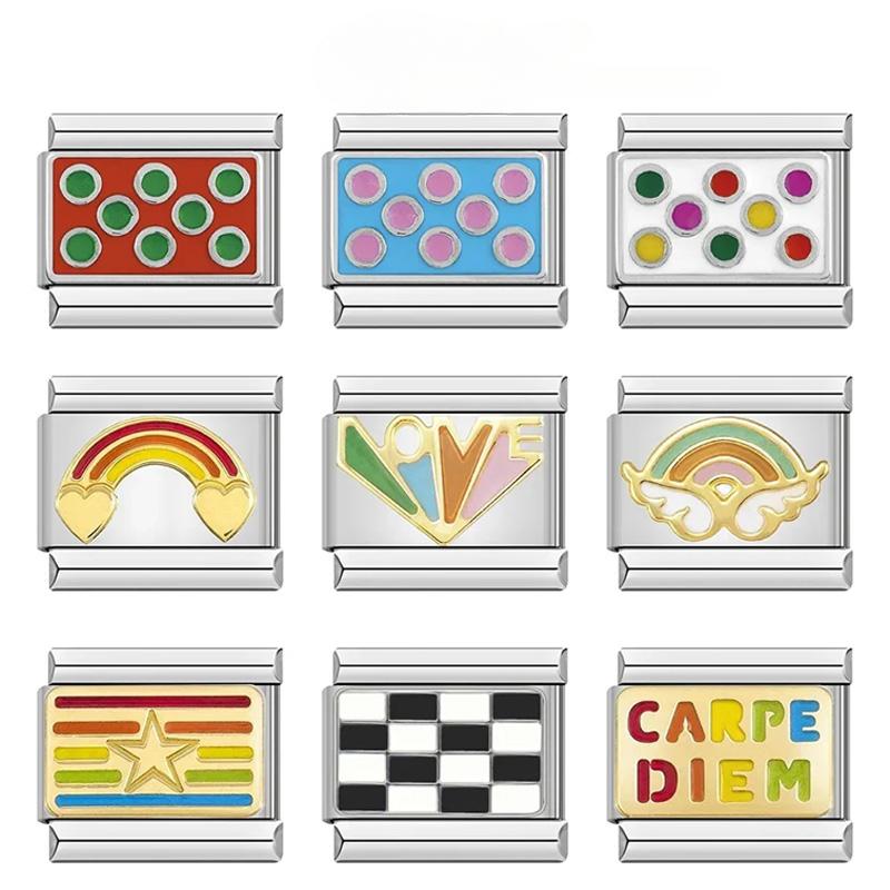 New Original Daisy Colour Love Butterfly Star Charm Italian Links Fit 9mm Bracelet Stainless Steel Jewelry Making DJ512