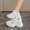 Белые женские туфли, новые весенние повседневные кроссовки на платформе, обувь из дышащей сетки, повышенная обувь для папы Tide