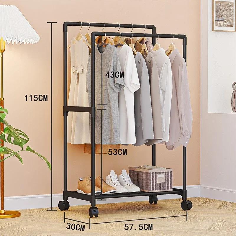 Simple Coat Rack Easy To Assemble Clothes Rack with Wheels PP Material Bedroom Storage Shelves Multi-layer Standing Furniture