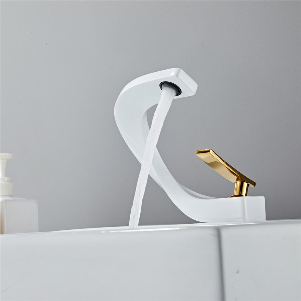 Tuqiu Bathroom Faucet Brass Gold White Bathroom Basin Faucet Cold Hot Water Mixer Sink Tap Deck Mounted White Rose Gold Tap