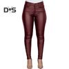Женские брюки с высокой талией, гладкая искусственная кожа, однотонные, облегающие, с приподнятой посадкой, с эластичной застежкой-молнией на кнопках, с карманами, облегающие, длиной до щиколотки, брюки-карандаш