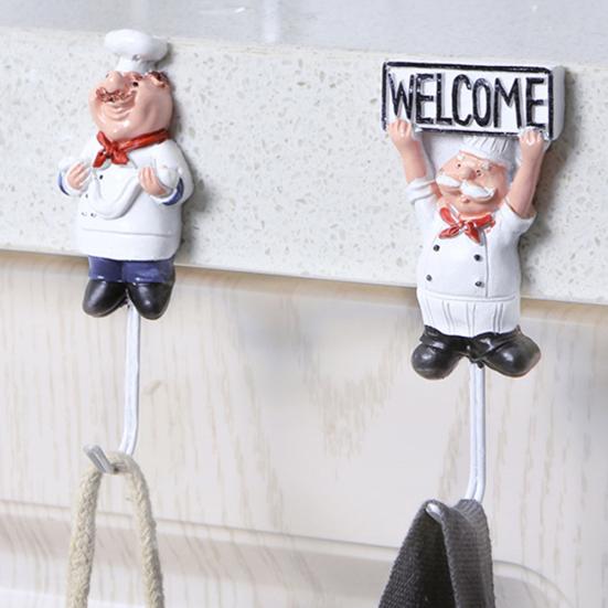 Мультяшный шеф-повар, дверная настенная металлическая вешалка, кухонная губка, щетка, крючок для посуды, органайзер