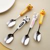 Cute Stainless Steel Spoon Ice Cream Coffee Dessert Spoon Panda Rabbit Brown Bear Silicone Handle Spoon Kitchen Accessories