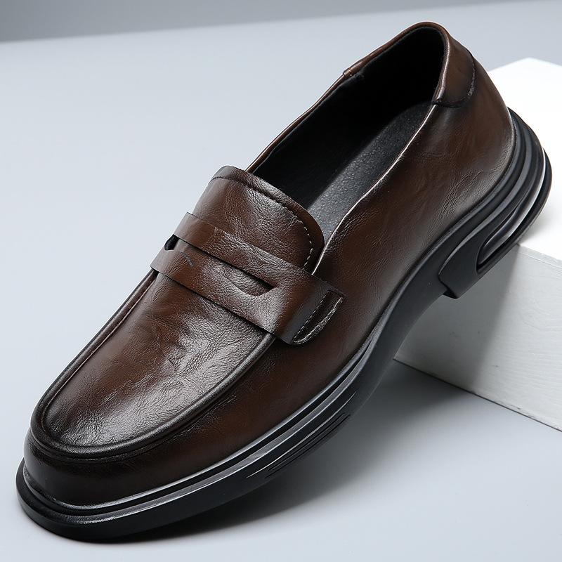 Men's Shoes Spring New Leather Platform Foot Cover Dress Business Leather Shoes Men's One-pedal Casual Beanie Shoes