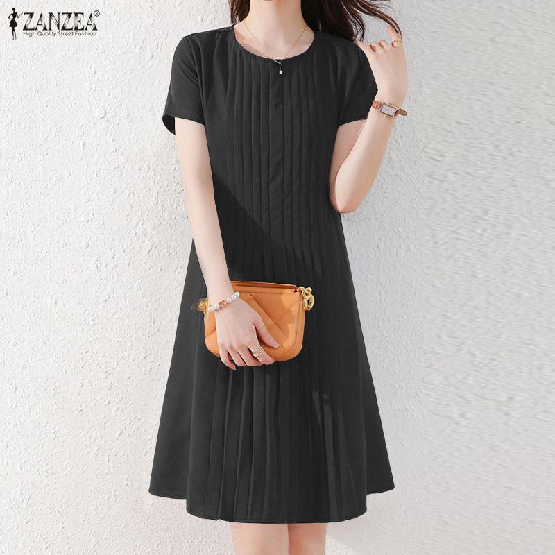 ZANZEA Women Summer Casual Round Neck Short Sleeve Dress
