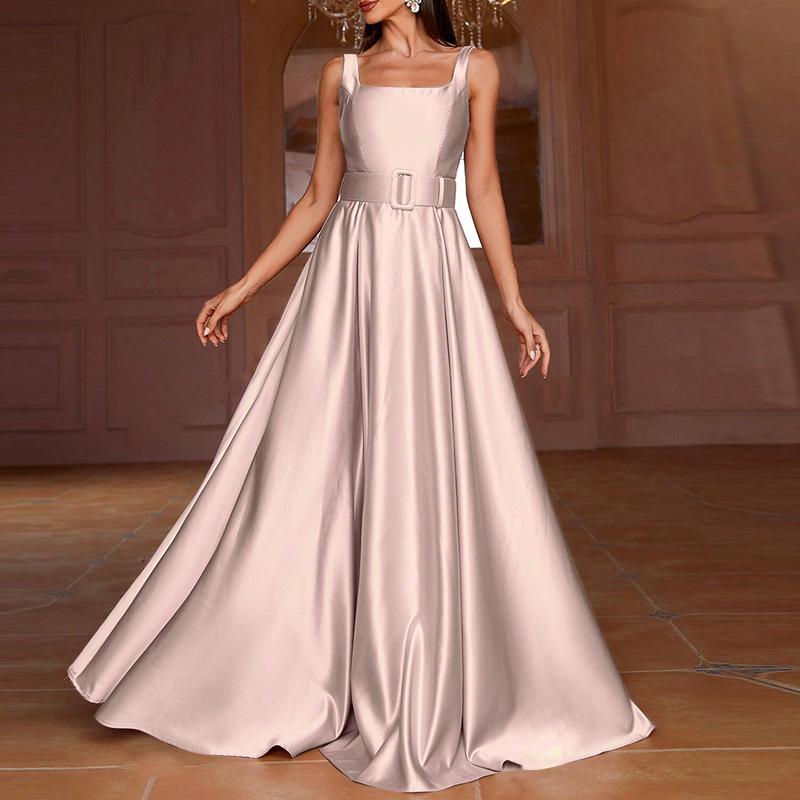 ZANZEA Women Vintage Square Neck Sleeveless Belt Dresses