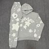 American Style F555 Spider Web Foam Tracksuit Set Mens Casual Sportswear Hooded Sweatshirt Shorts