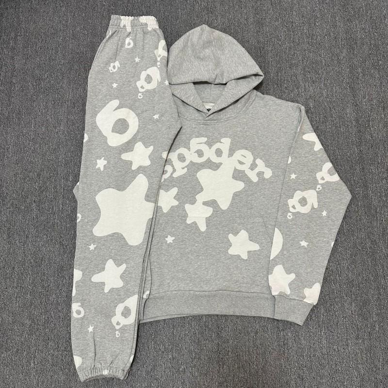 American Style F555 Spider Web Foam Tracksuit Set Mens Casual Sportswear Hooded Sweatshirt Shorts