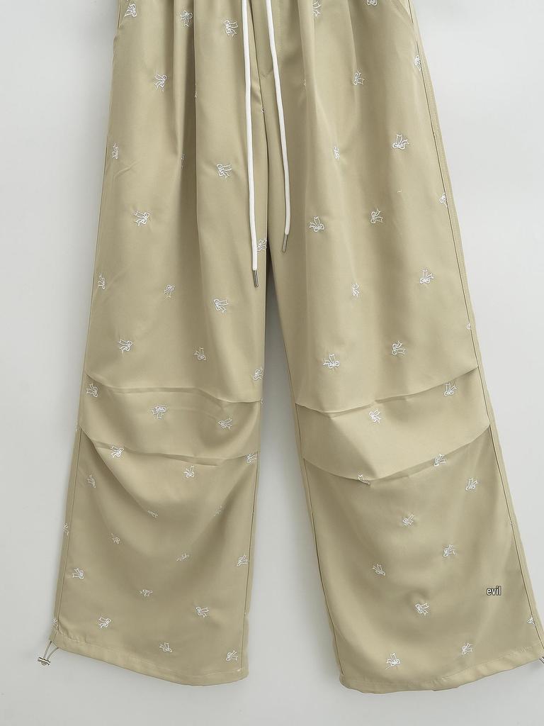 2024 Women's Hot Ins American Butterfly Embroidery Drawstring Parachute Pants