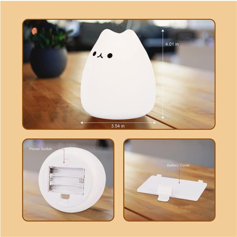 4.5v 0.3w Silicone Cute Cat Night Lights Portable Battery Powered 7 Color Table Lamp For Home Decor