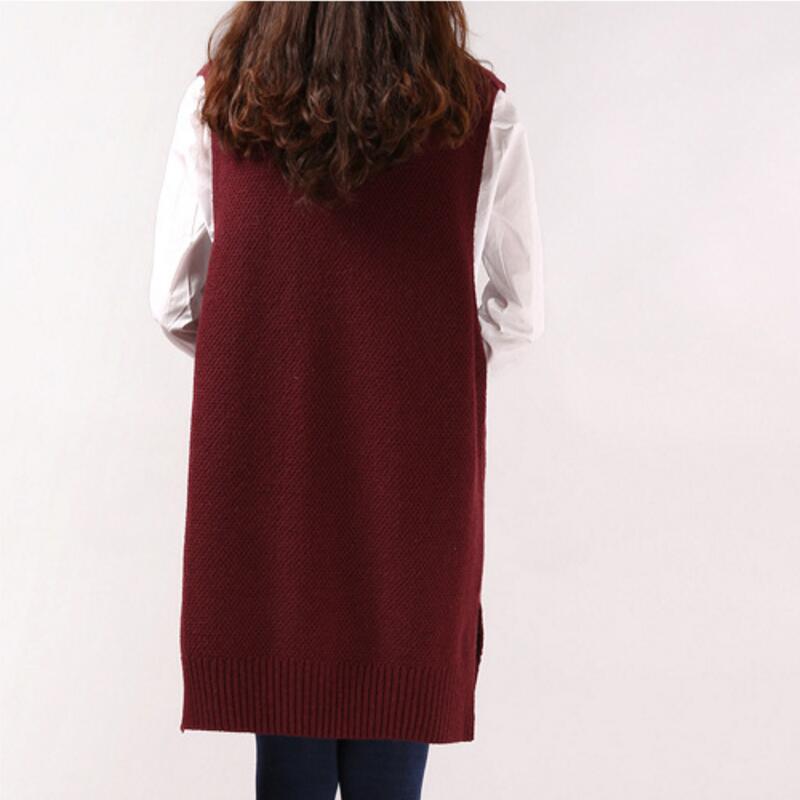 2022 Women Sweater Spring Autumn New Korean Women's V-neck Knit Long A-shaped Pocket Vest Pullover Sleeveless