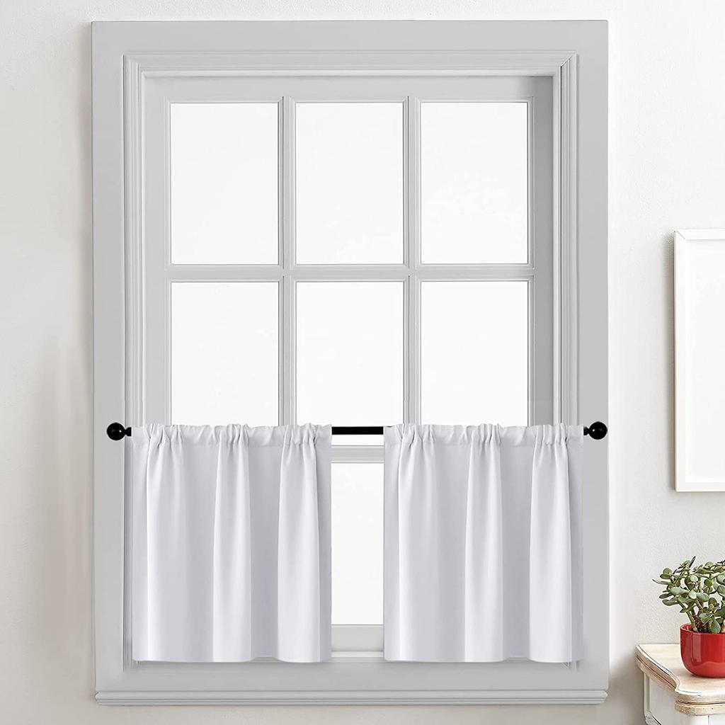 2PCS Solid High-Precision Rod-Pocket Semi-Blackout Short Curtains, for Sunshade in Kitchen and Bathroom