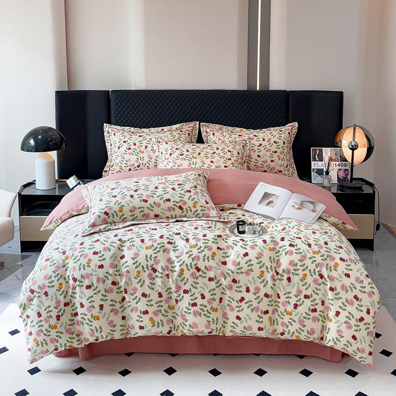 Утолщенный хлопок с начесом, четырехсекционный пододеяльник с цветочным принтом, хлопковое постельное белье с пасторальным принтом, пододеяльник