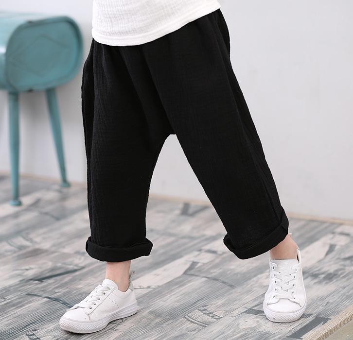 YUBAOBEI Summer Boys Pants Solid Linen Pleated Harem Pants Baby Girls Elastic Waist Nine Points Pants Kids Clothes 0-7Y Children Clothing