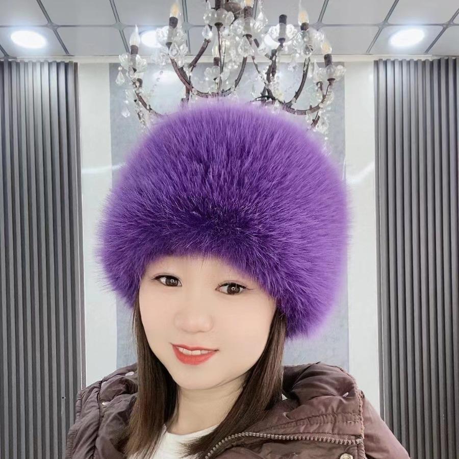 Women's Faux Fox Fur Flat Top Hat, Winter Thick Fluffy Warm Hat, Face-Flattering Faux Fur Cold Weather Hat, Multi Colors