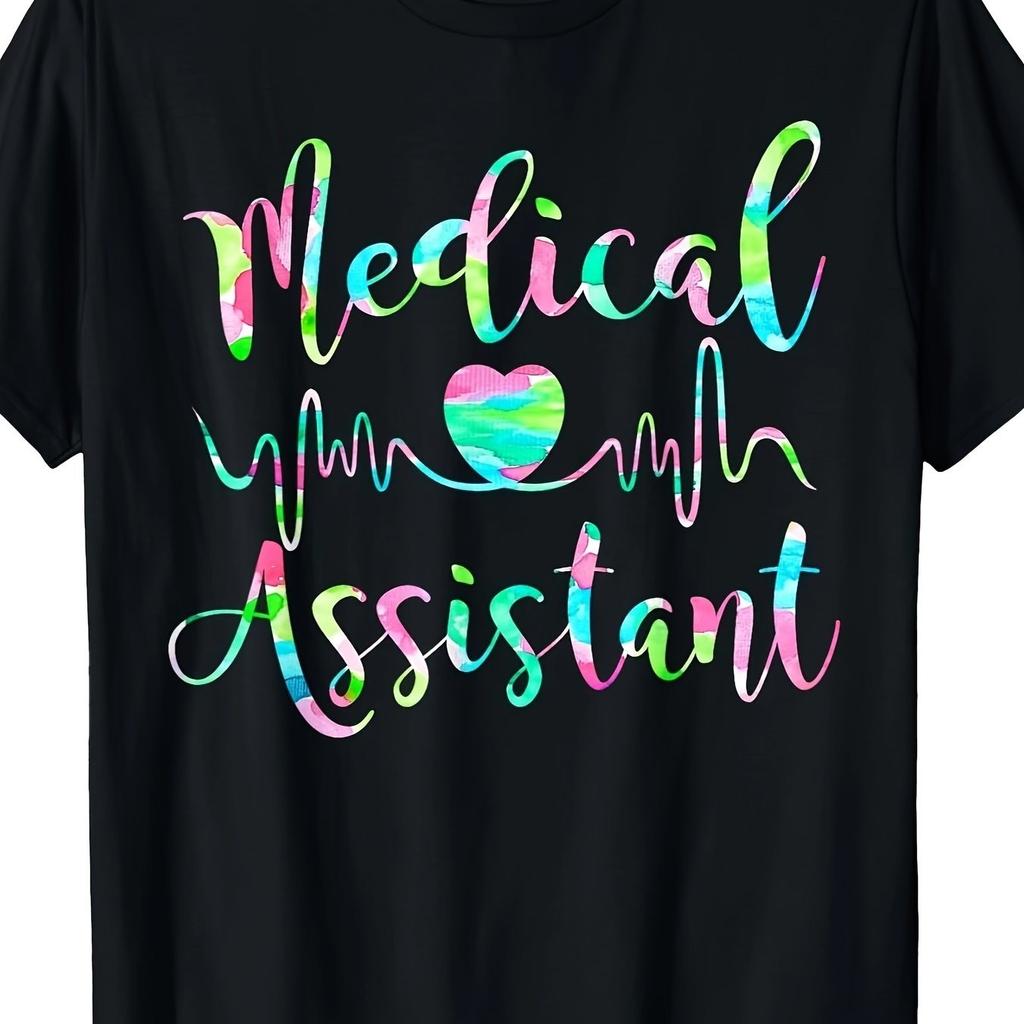 Medical Assistant Ekg Heart Graphic Tee For Men Casual Cotton Tshirt