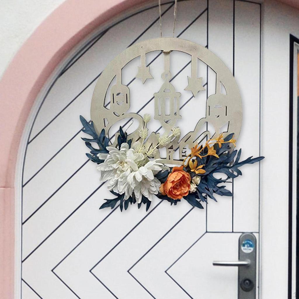 Ид Рамадан Мубарак Венок Искусственный AL Fitr 30 см Деревянный Подвесной Знак для Крыльца