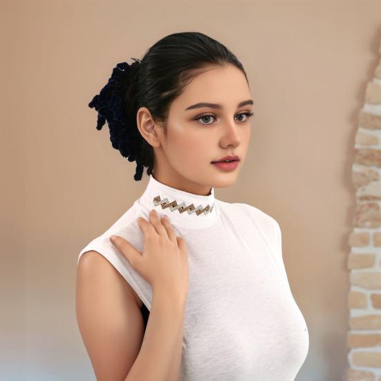 Fake Collar Half High Collar Rhombus Rhinestones Decor False Collar Breathable Elastic Collar Attachment