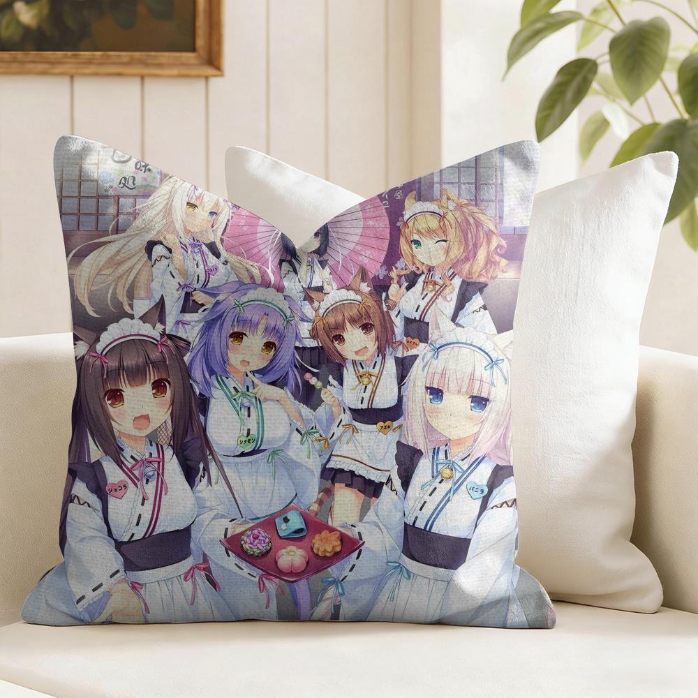 Game NNekopara Cute Cat Cushion Cover Eco Linen Pillow Case DoubleSided Print Breathable Durable Zipper Home Decor Gift
