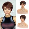 Парики из коротких волос с челкой, темно-коричневый смешанный блондин, парик с стрижкой пикси для женщин, прямые парики из синтетического волокна