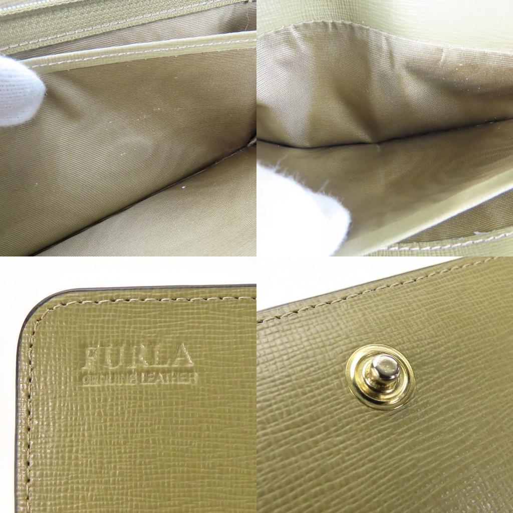 Used Furla Purse Leather Khaki Bifold Wallet