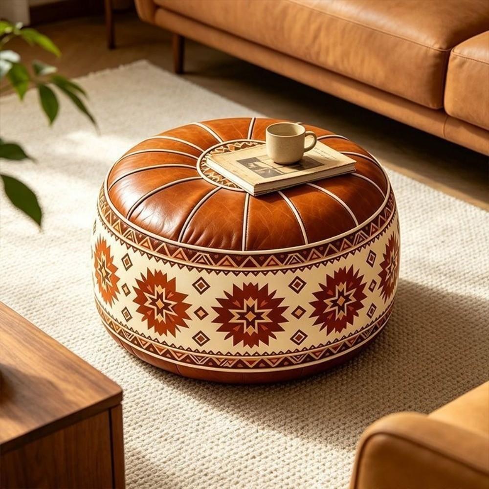 Unstuffed Round Footstool Cover Boho Style Storage Ottoman Clothes Storage Bag Living Room