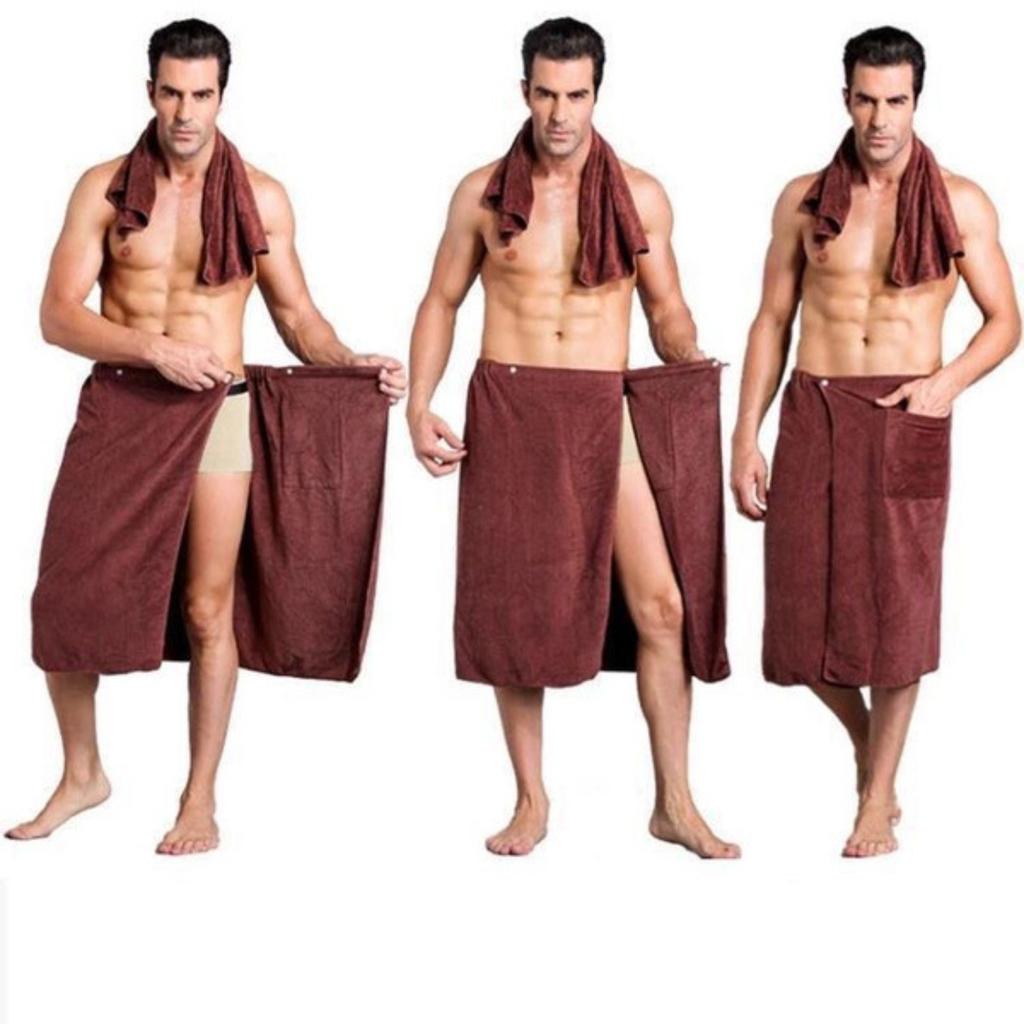 Men's Long Bath Skirt Button Bath Towel, Beach Wrap Skirt Towel, Men's Elastic Absorbent Towel Sexy