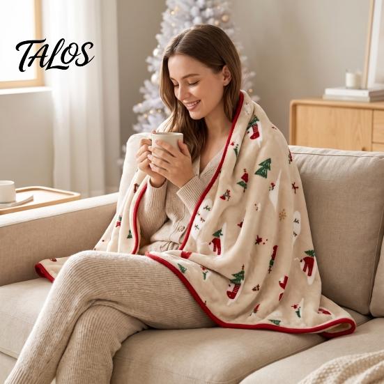 Festive Bedroom Accessory Flannel Christmas Throw Blanket, Xmas Tree Snowy House Cozy Plush Holiday Bedding Gift 67" x 51" Decorative Blanket for Sofa
