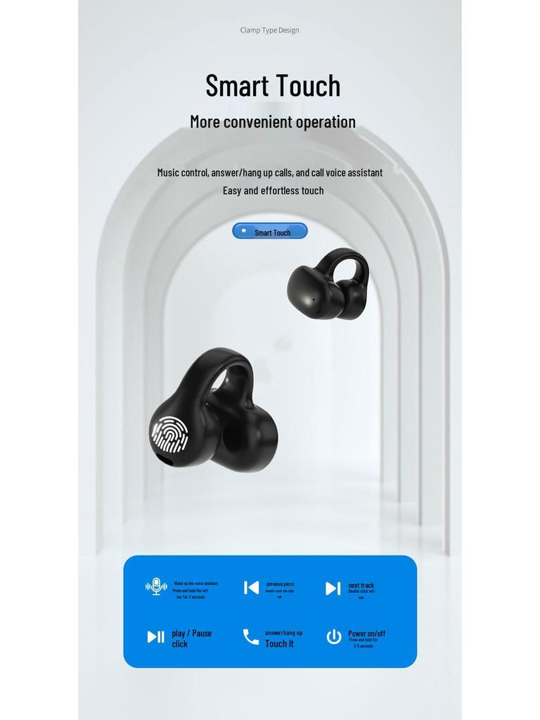 Спортивные Bluetooth-наушники I113: Беспроводная костная проводимость, Крепление-клипса, Комфортное длительное ношение, Без боли.