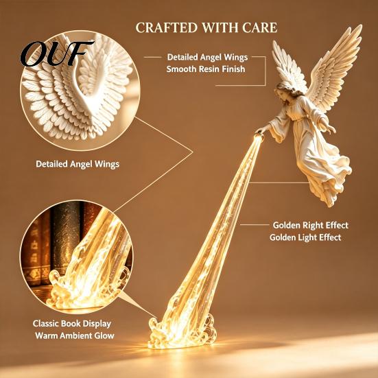 Detailed Decorative Piece for Courtyard Arts Angel Bookshelf Statue, PLA Figurine with Light, Modern Ornament Garden Balcony Creative Unique