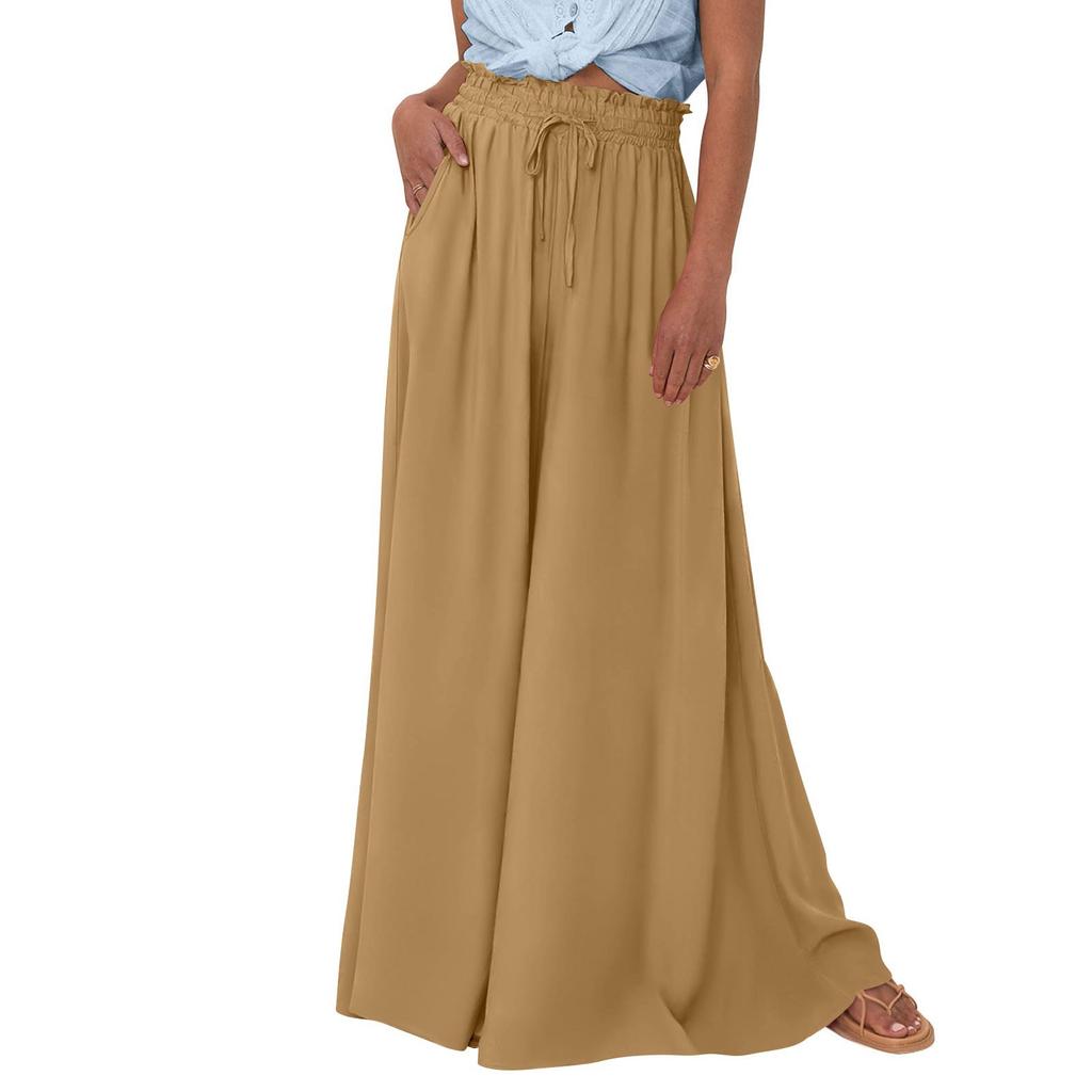 Women High Waisted Wide Leg Pants Summer Casual Flowy Palazzo Pants Solid Beach Trousers With Pocket